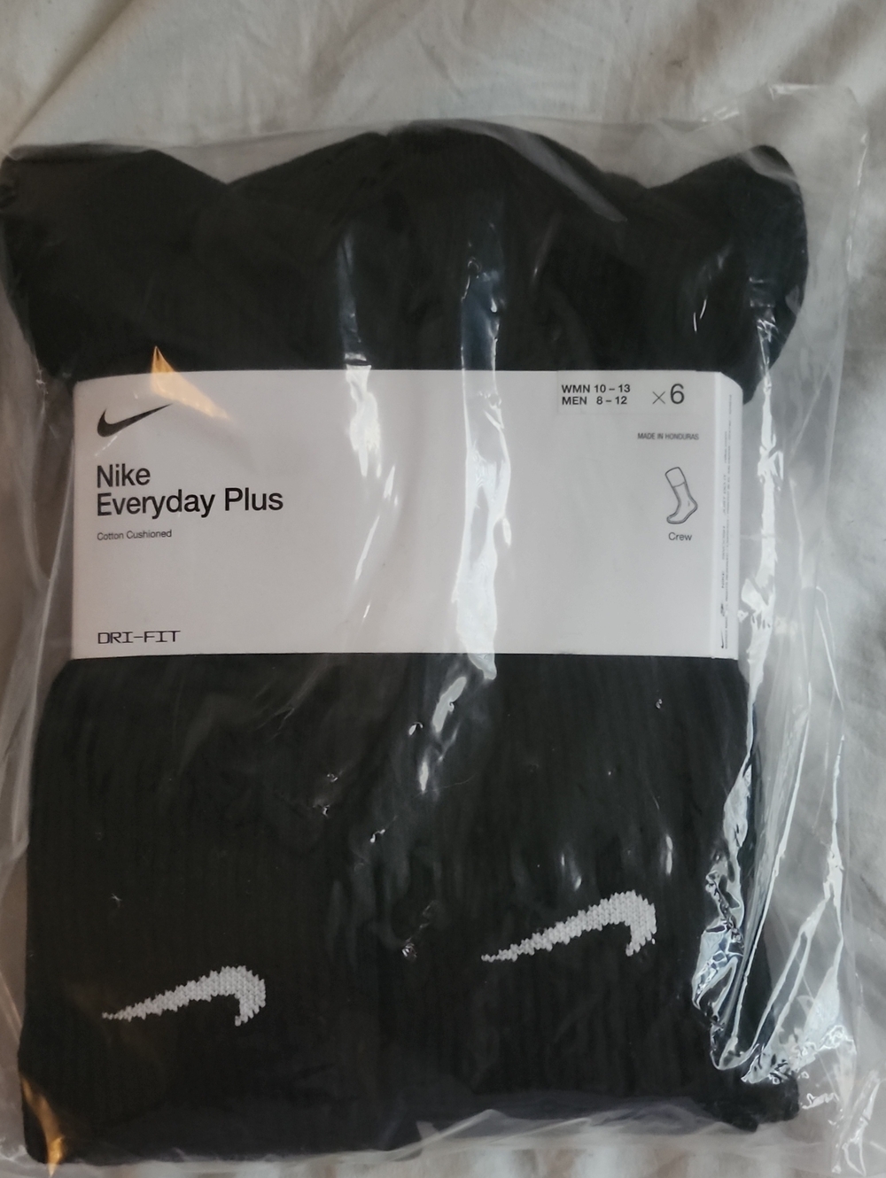 Nike Black Crew Athletic Socks with White Swoosh (6-Pack)